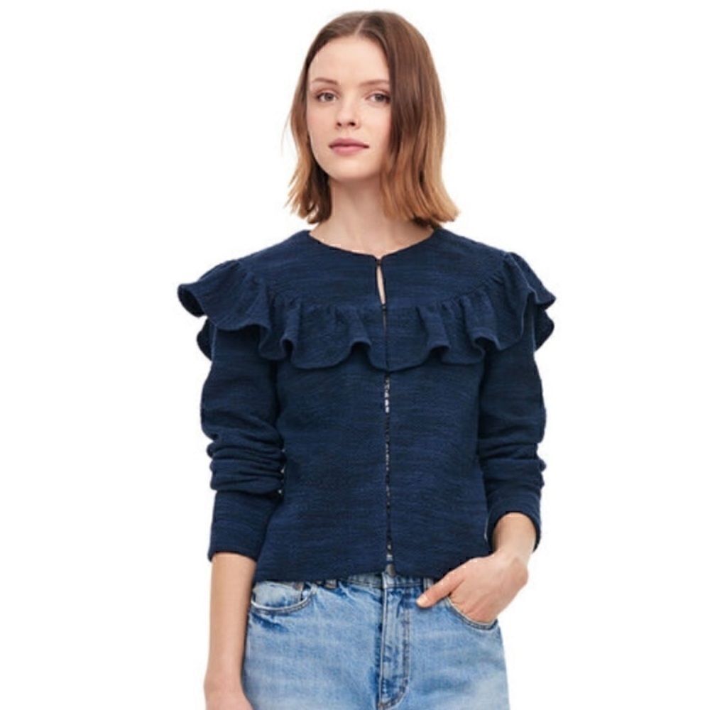 Rebecca Taylor Navy Blue stretch Tweed ruffle jacket